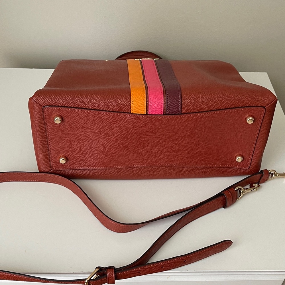 Coach Brown Satchel with Pink and Orange Stripes - Picture 3 of 6